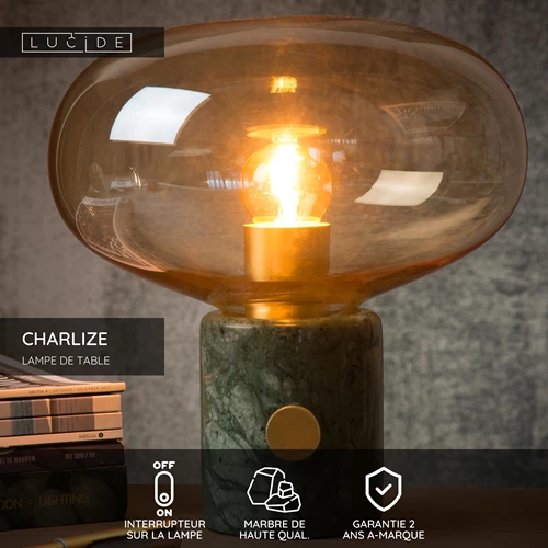 Lucide CHARLIZE - Lampe de table - Ø 23 cm - 1xE27 - Vert - USP